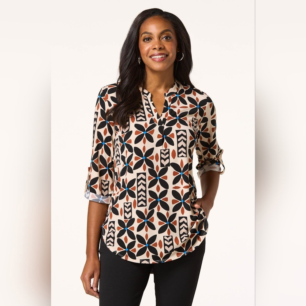 Cato Retro Floral Popover Top NWT